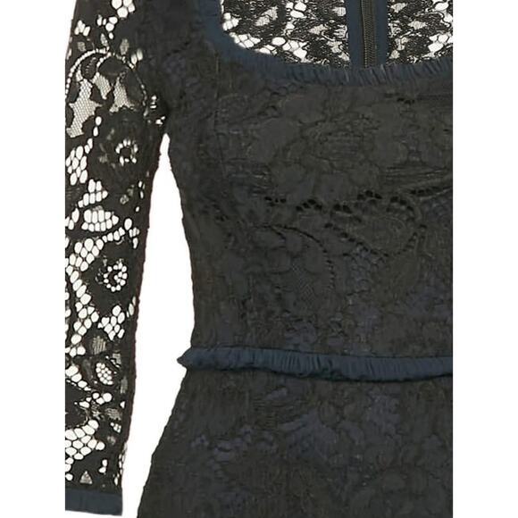 Alexis Fiorenza Midi Lace Dress 3/4 Sleeve Black Ruffled Sheath Cut Out XS - Picture 2 of 11